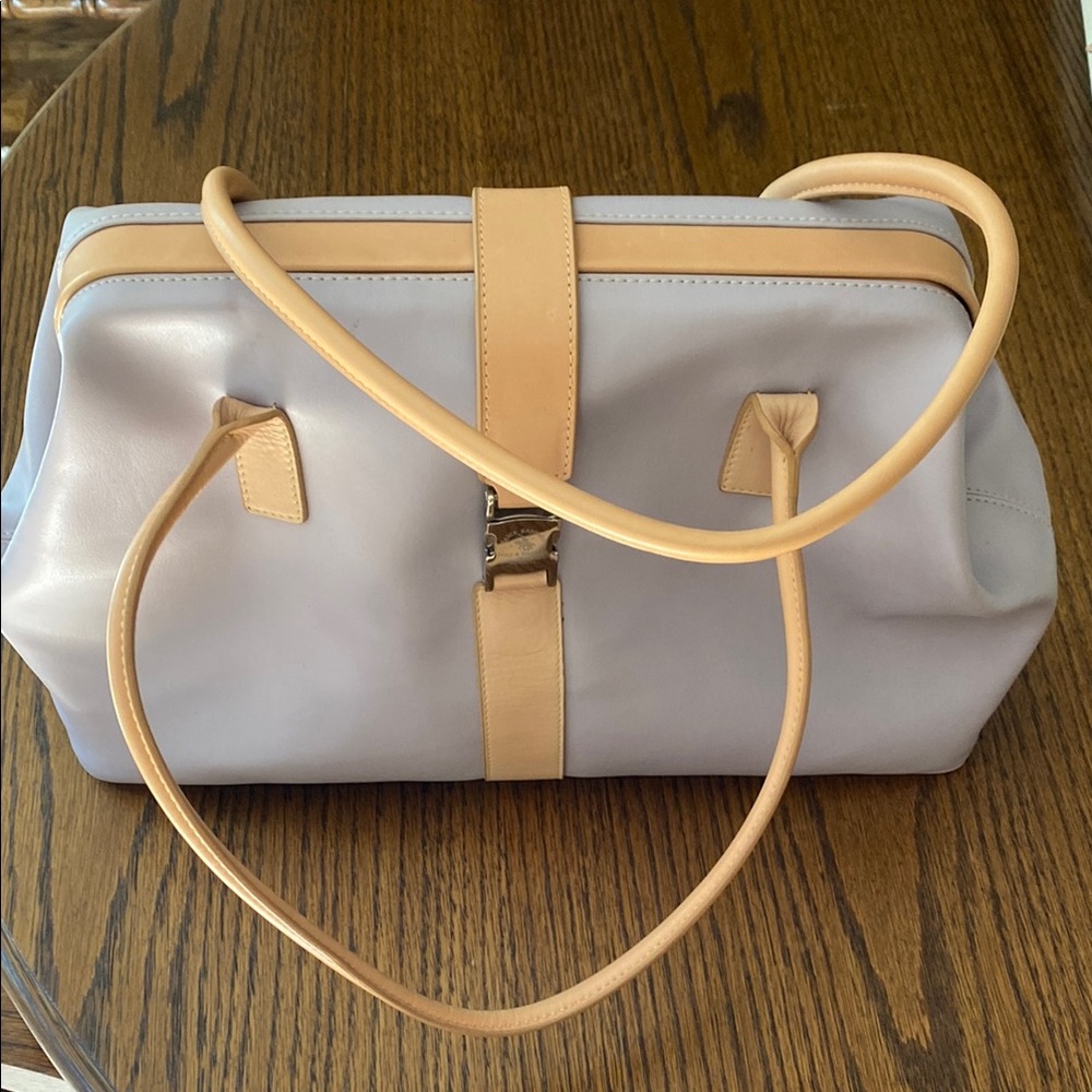Elegant Tan and Light Violet Women's Shoulder Bag.